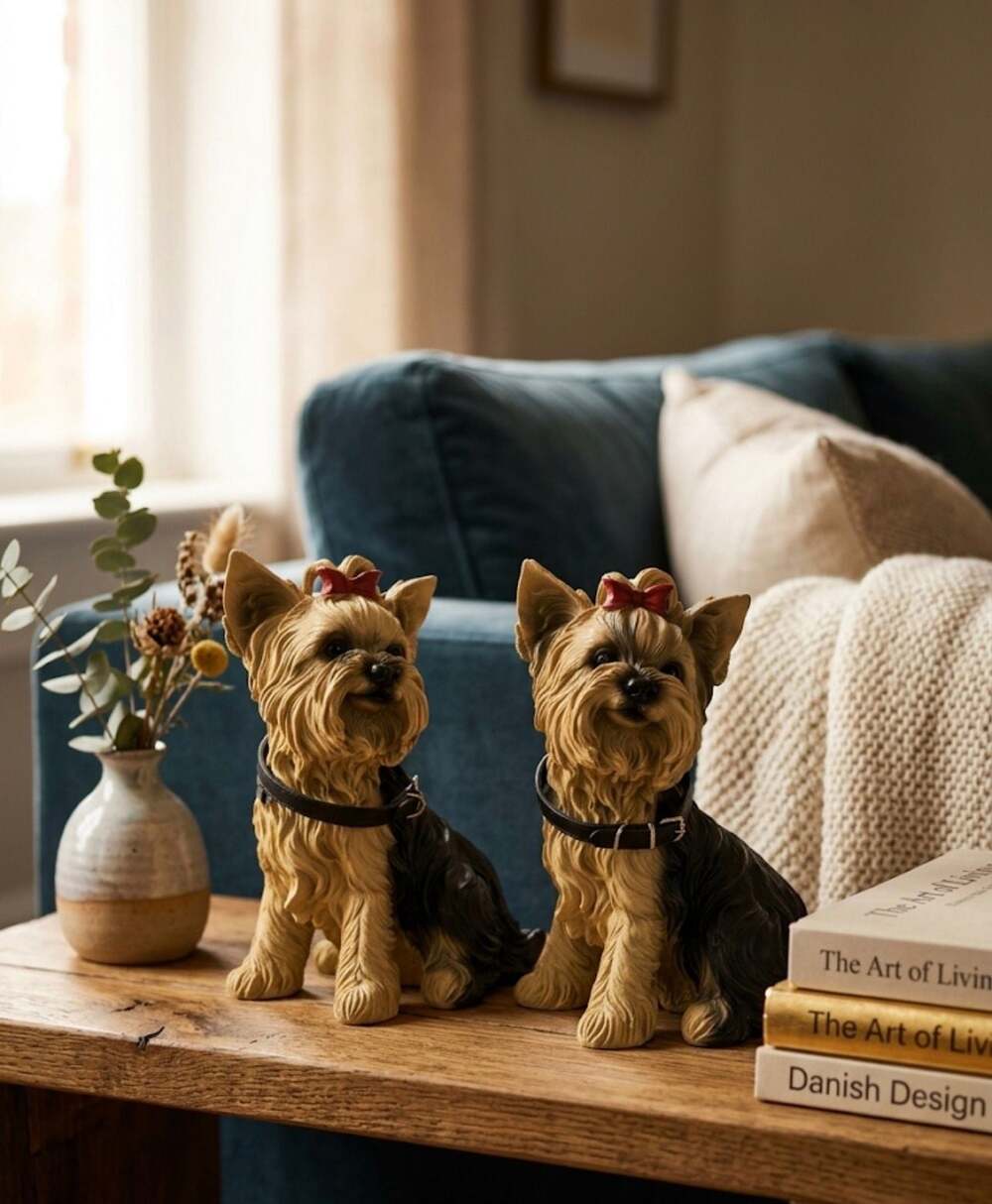 Set of 2 Vintage Yorkshire Terrier Dog Figurines with Red Bows